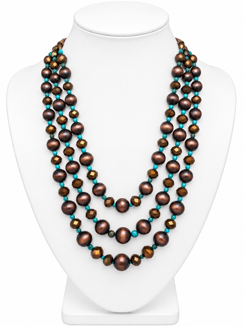 Unbranded Multi-strand Bronze & Turquoise Beaded Adjustable Necklace
